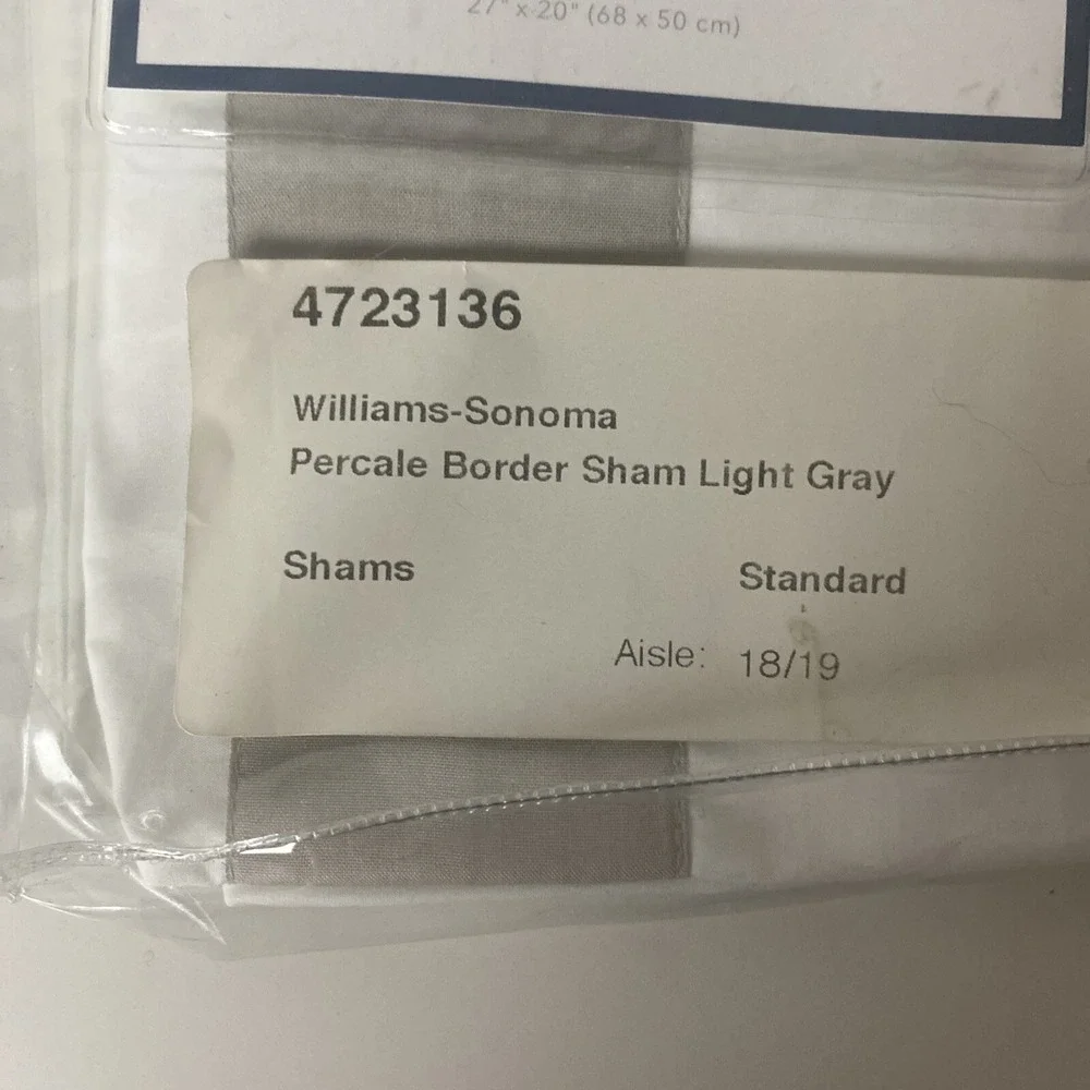 Williams Sonoma Home Chambers Heritage Percale Border Standard Sham Light Gray